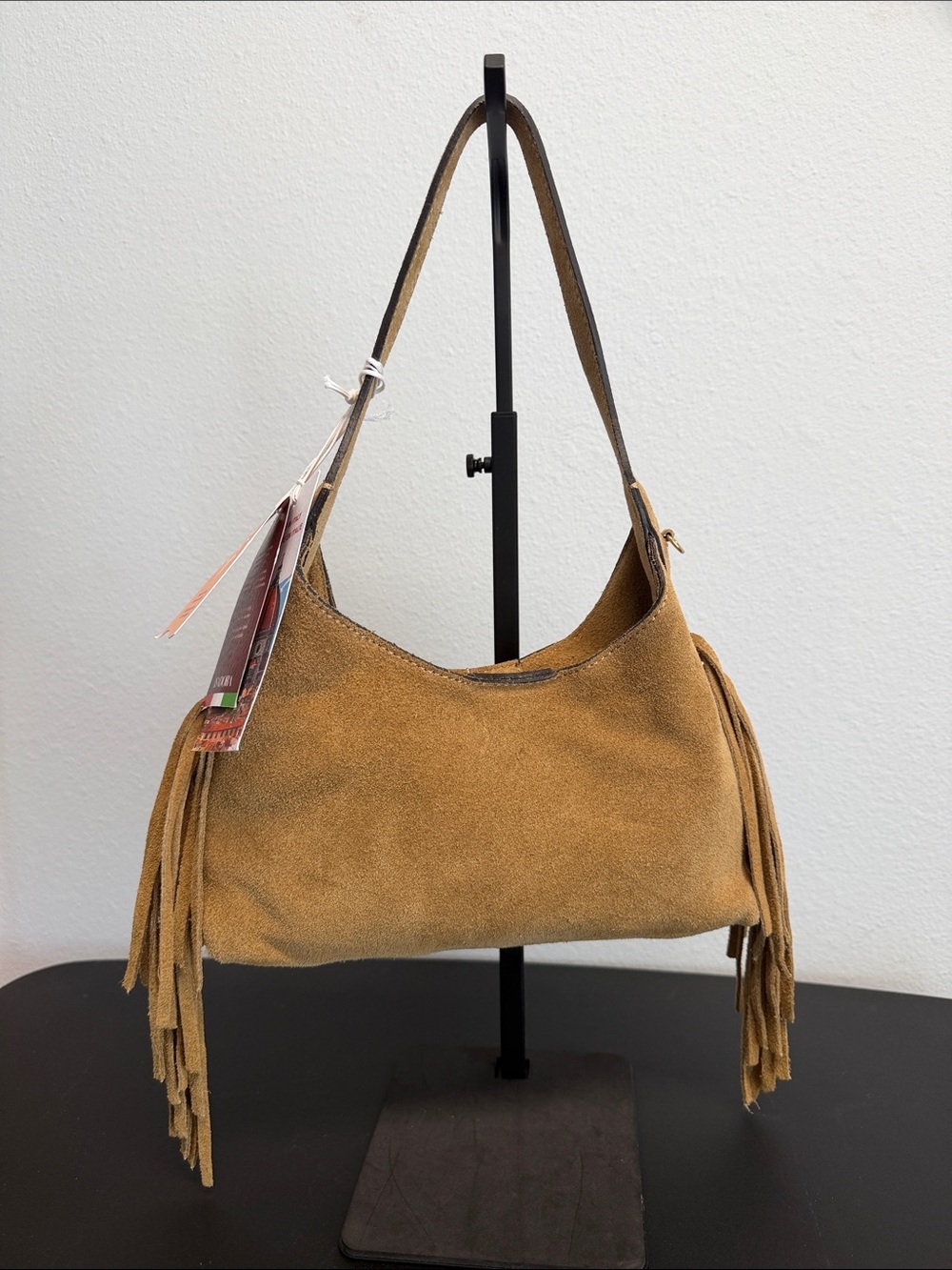 Isadora | Italian Leather Camel Suede Fringe Hobo Cowgirl Chic Bag w/ Crossbody - Picture 9 of 13